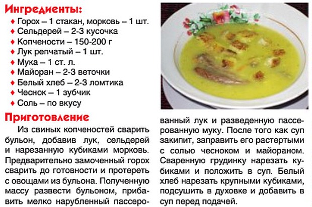 Технологическая карта суп гороховый с мясом