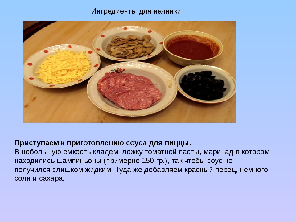 Какие продукты нужны для пиццы начинка