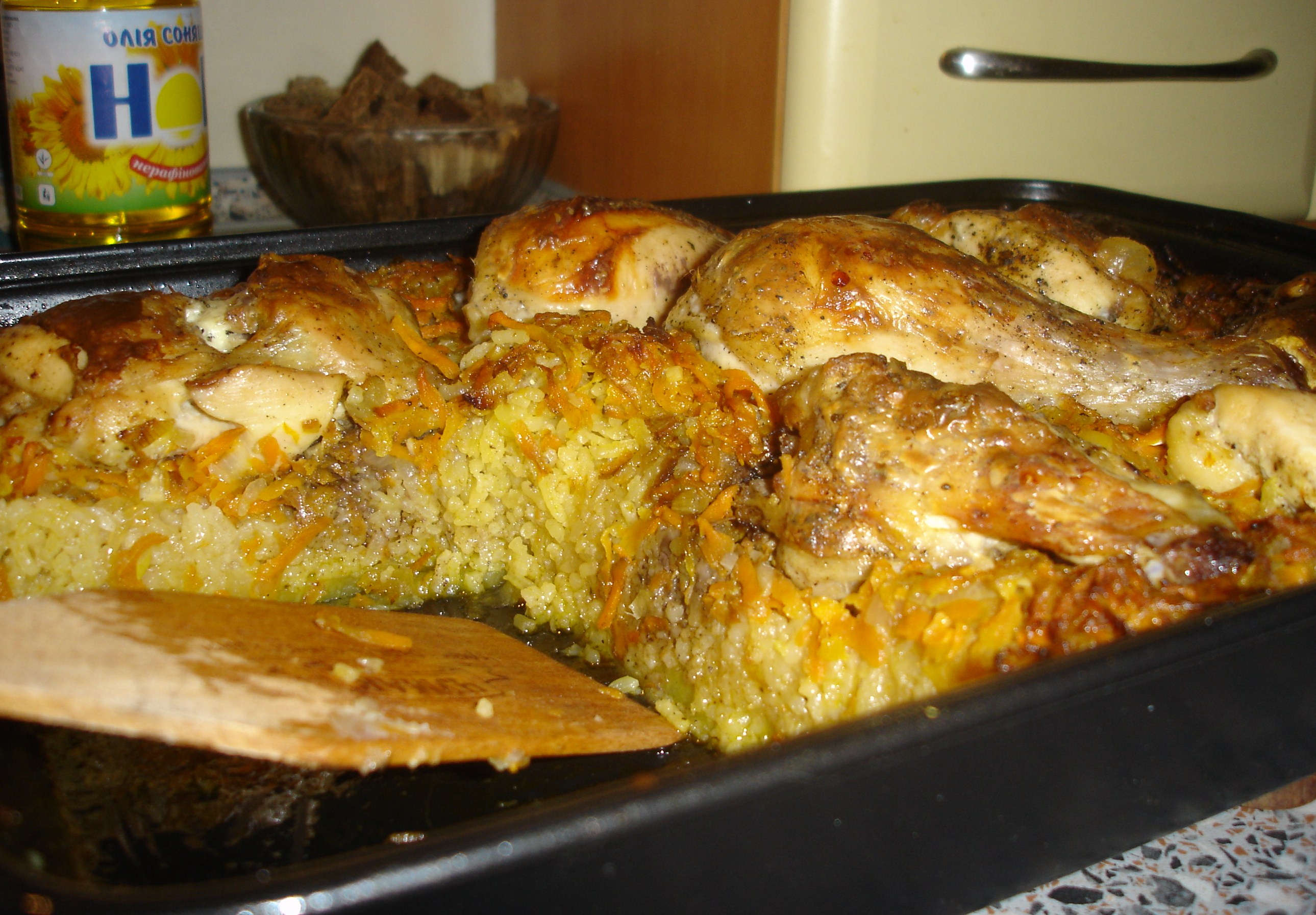 Рис с курицей в духовке рецепт с фото с овощами пошагово на протвине